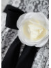 Ivory And Black Lace Knee Length Flower Girl Dress With Flower Sash